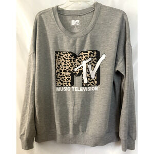 Music TV Gray Sweatshirt Leopard Spot Logo Size L Long Sleeveless Pullover